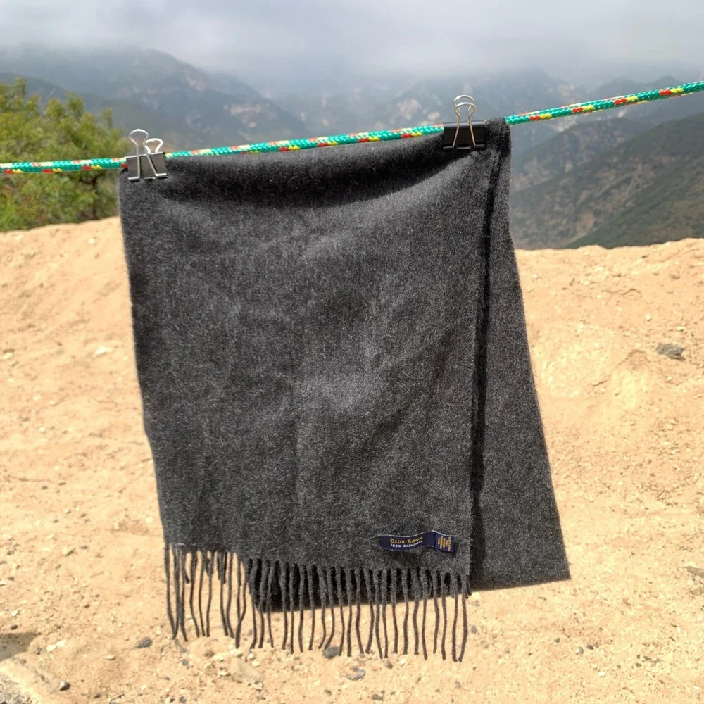 Club Room 100% cashmere scarf w/ fringe in dark grey - 66in x 24in